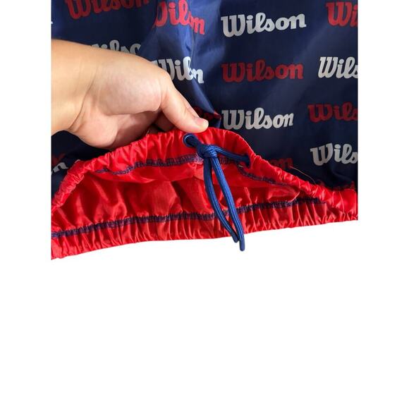 VTG Wilson Mens XL Windbreaker Jacket All Over Logo Retro Print Red White Blue - Picture 2 of 6